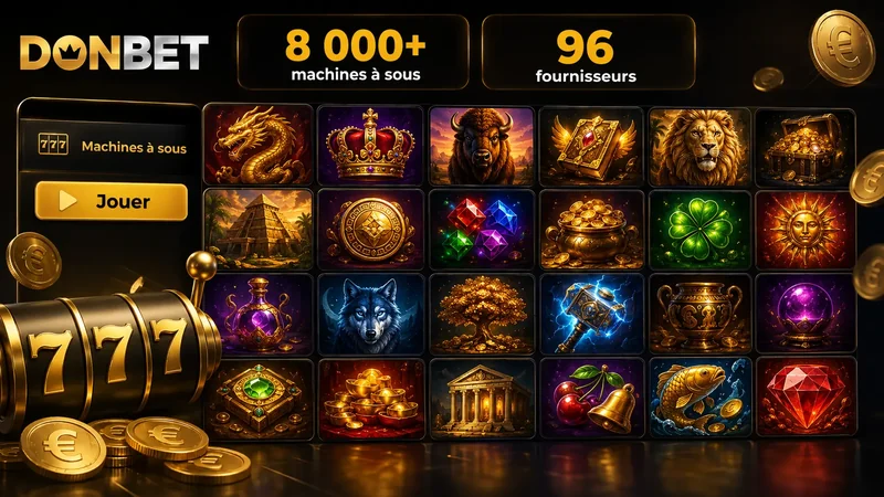 Catalogue de machines à sous Donbet France avec plus de 8 000 jeux et 96 fournisseurs